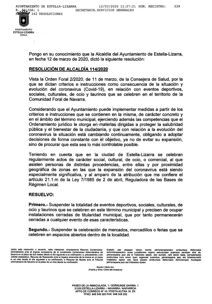 Resoluci�n de alcald�a Ayuntamiento de Estella-Lizarra