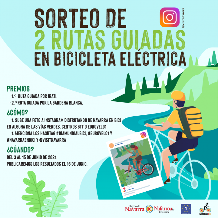 Cartel sorteo dos visitas guiadas en bicicleta en Navarra