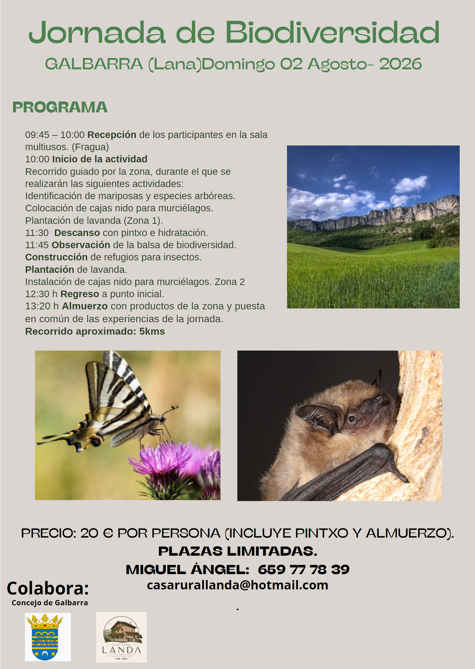Cartel actividad de turismo regenerativo en Galbarra