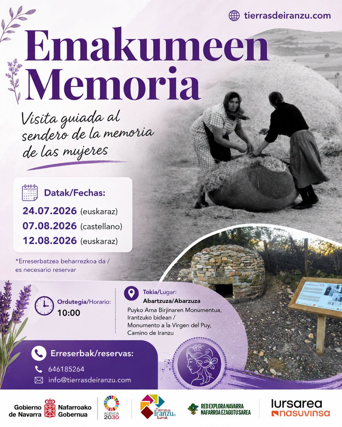 Cartel informativo visitas guiadas al sendero memoria de las mujeres en castellano y euskera en Abárzuza