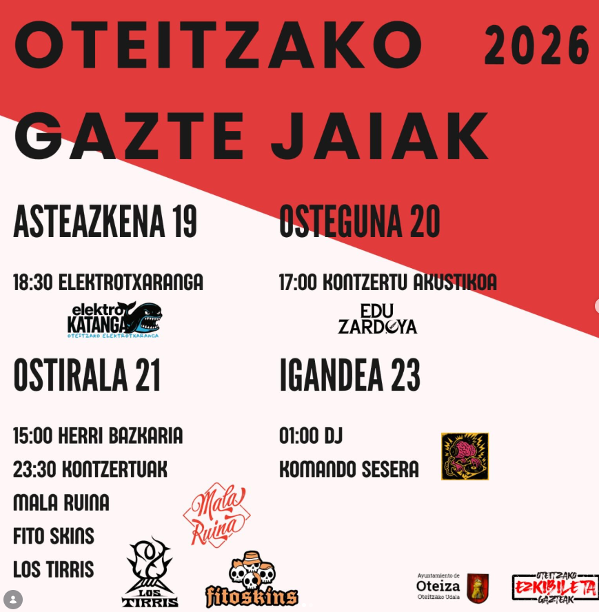 Cartel conciertos fiestas de Oteiza 2026