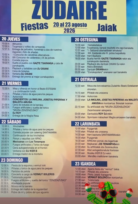 Programa fiestas de Zudaire 2026