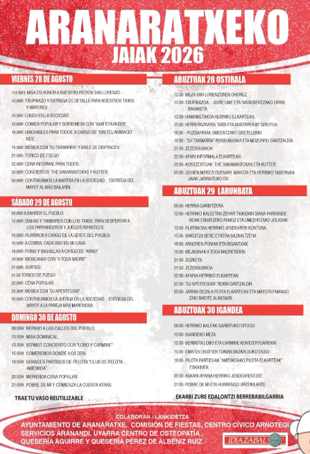 Programa fiestas de Aranarache 2026