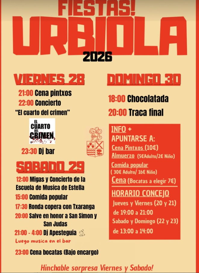 Programa fiestas de Urbiola 2026