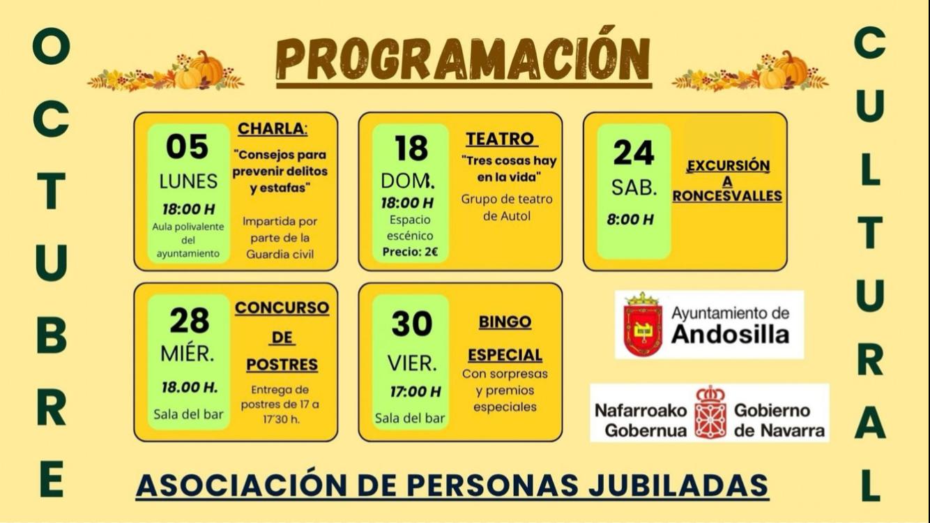 Cartel Actividades de octubre de las personas jubiladas de Andosilla