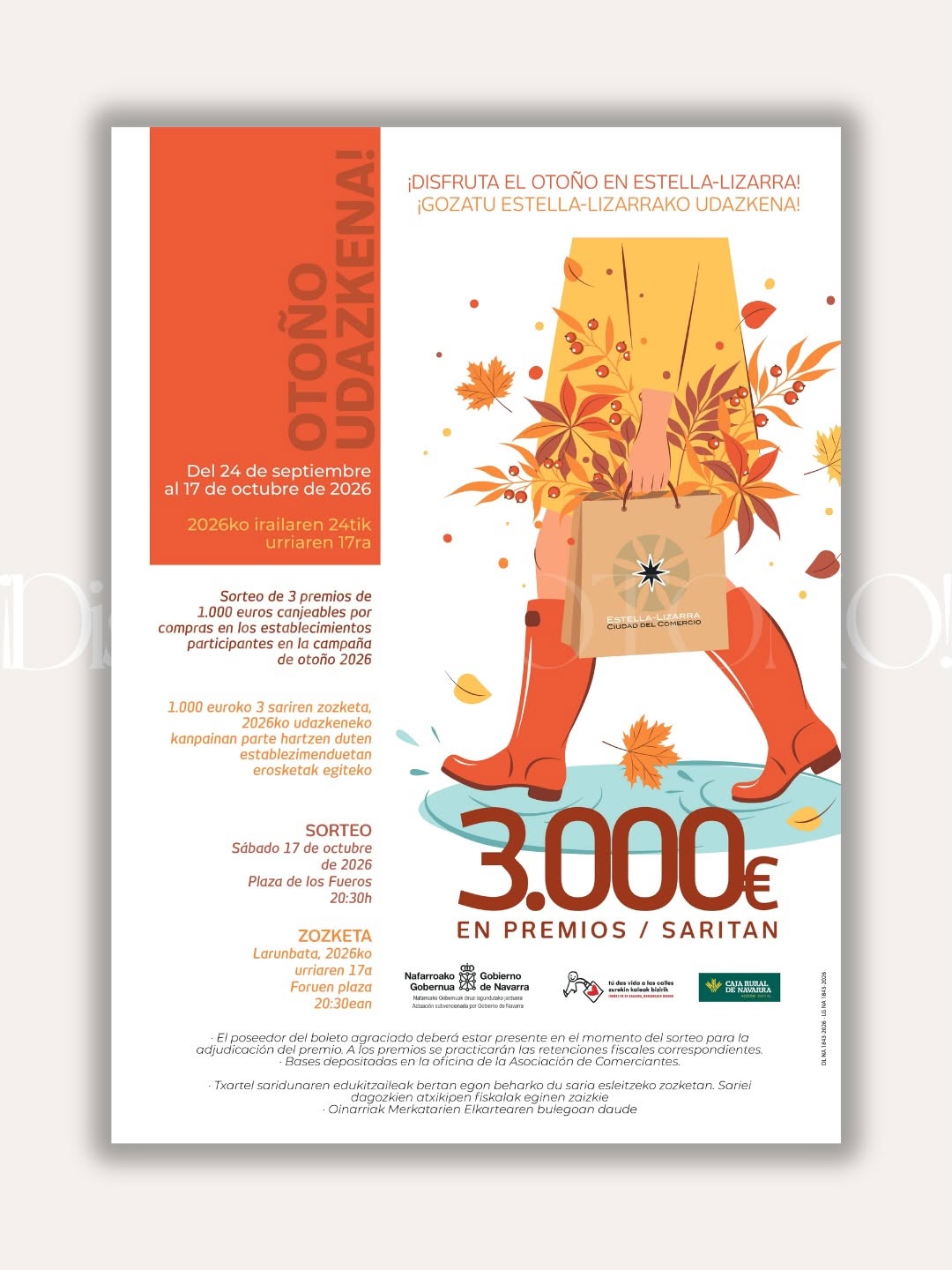 Cartel sorteo de otoño en los comercios de Estella-Lizarra