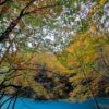 Nacedero de Urederra con aguas turquesas y colores ocres y rojicos en otoño
