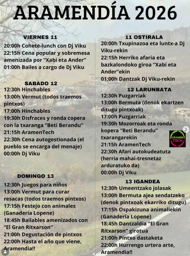 Programa fiestas de Aramendía 2026