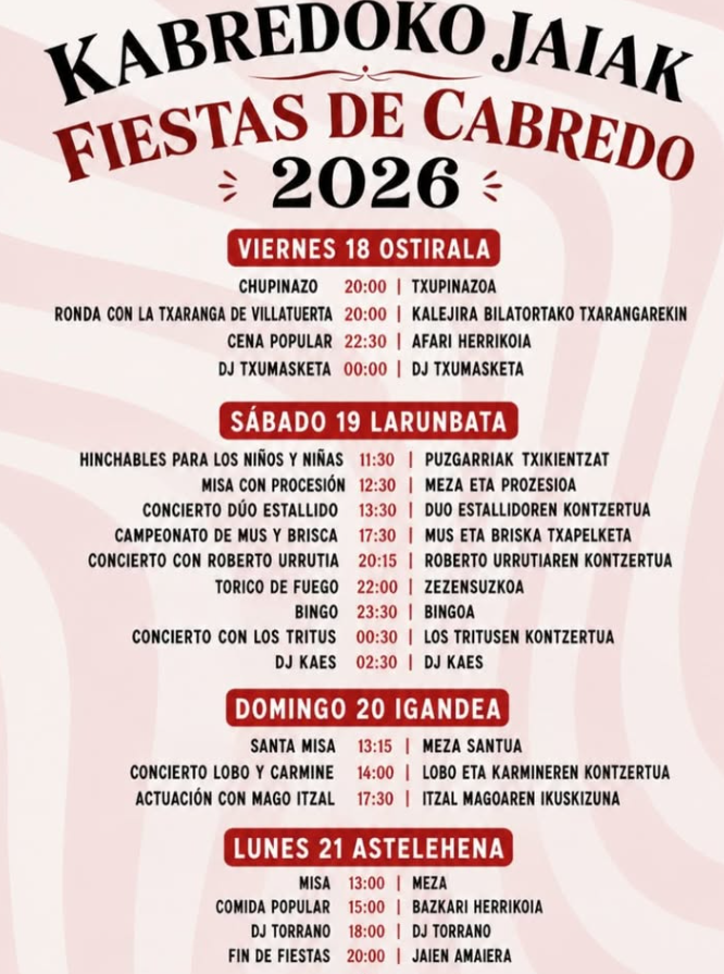 Programa fiestas de Cabredo 2026