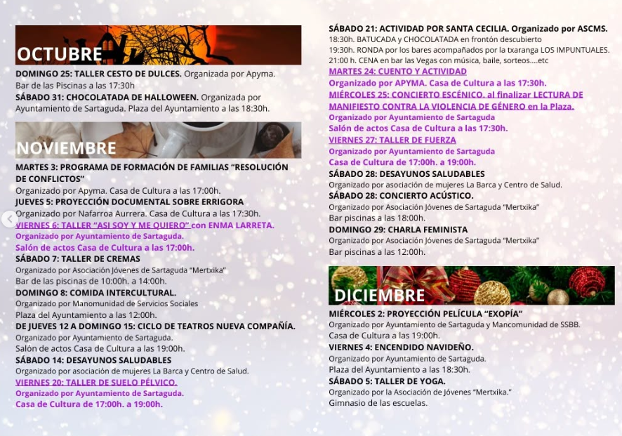 Cartel agenda cultural y deportiva de otoño en Sartaguda
