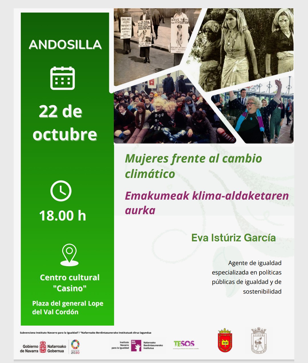 Cartel conferencia Mujeres frente al cambio climático en Andosilla
