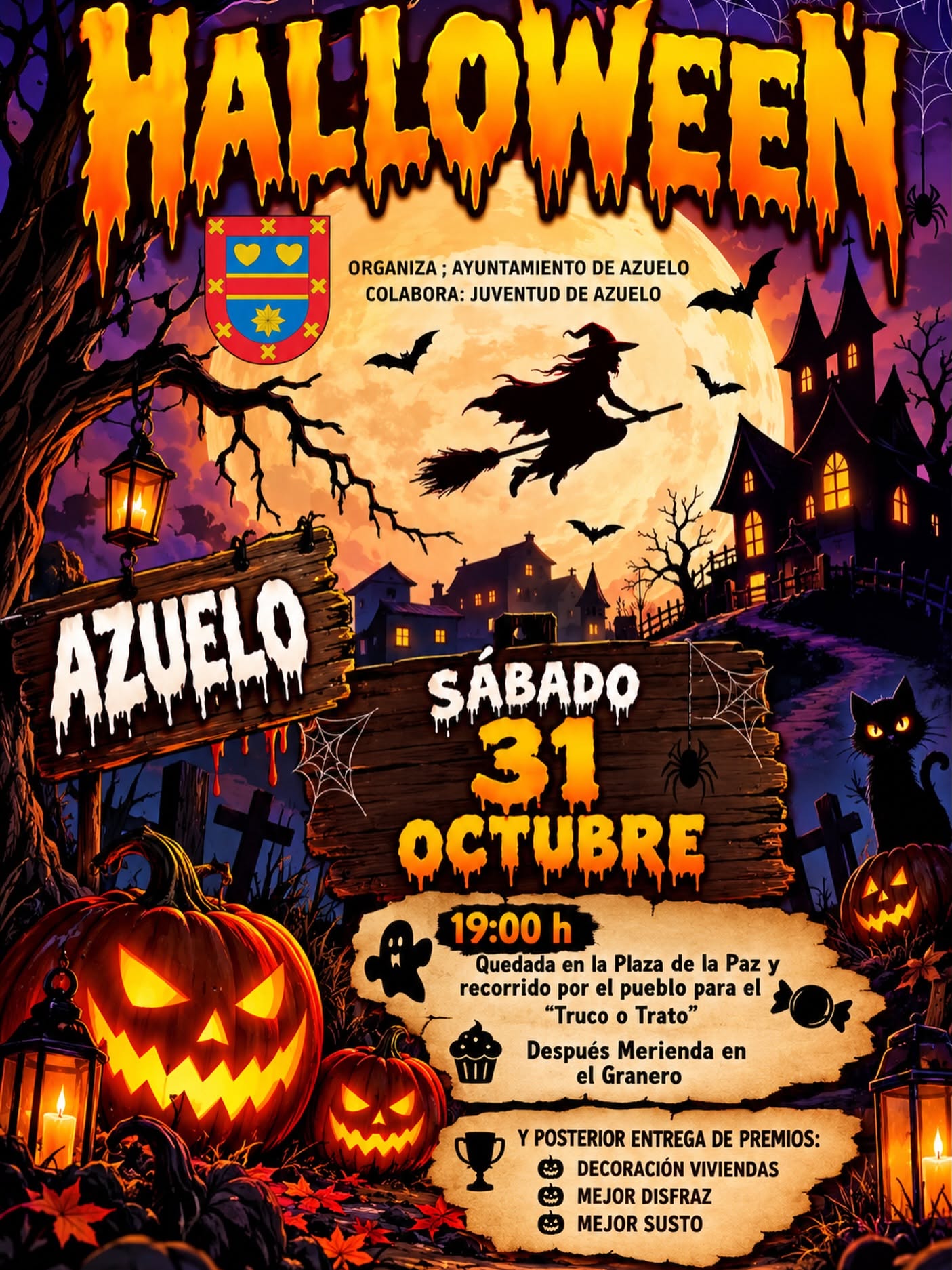 Cartel fiesta de Halloween en Azuelo