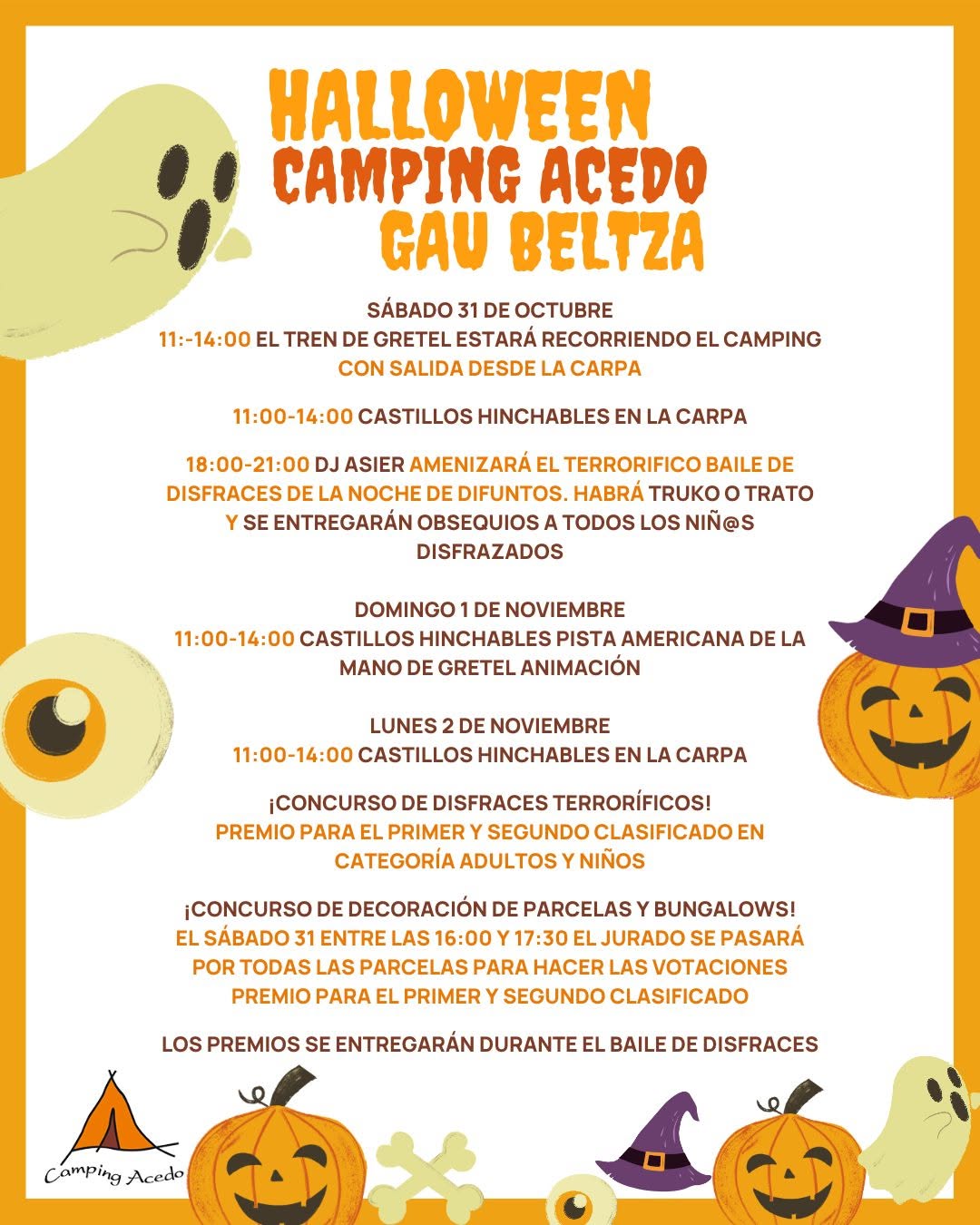 Cartel actividades de Halloween en Camping Acedo